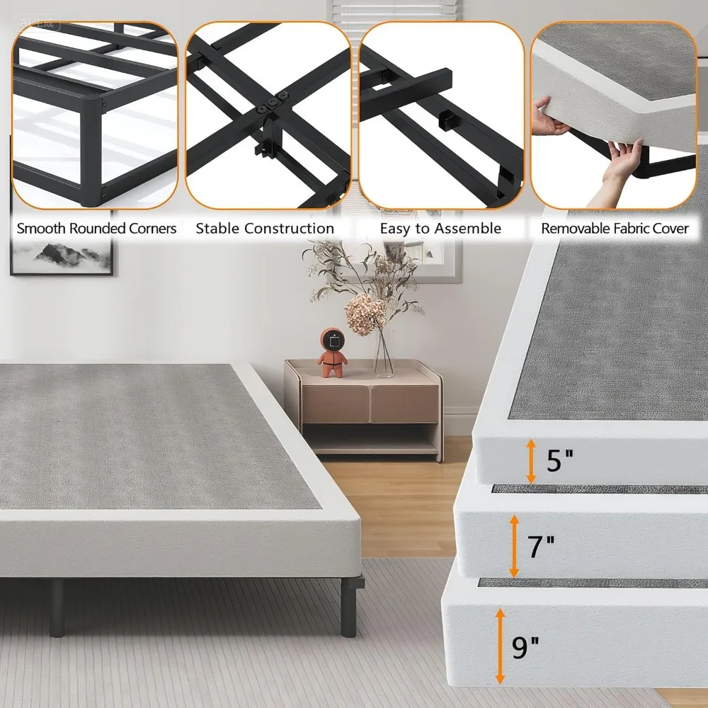 قاعدة سرير كوين بوكس الربيعية مقاس 5 بوصات، 3000 رطل، صندوق شديد التحمل، كريم أساس مرتبة معدنية بحجم كوين زنبركي، سهل التجميع، N