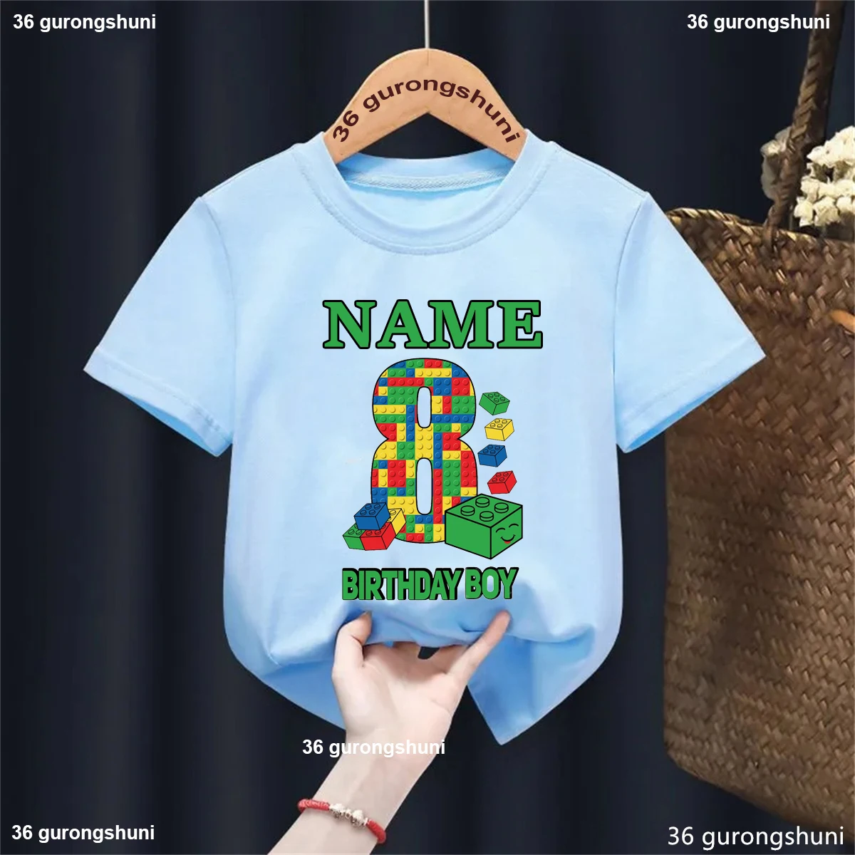 Personalized Name Building Blocks 1-10 Birthday Boys T-shirt Funny Block Graphic Print kids T-shirt Gifts boy Birthday Clothing