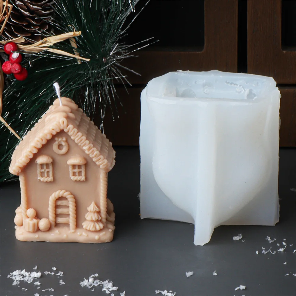 Kerst Kasteel Cottage Kaars Siliconen Mal Snoep Huis Geometrische Aromatherapie Kaars Gips Hars Mal Kerst Decor Cadeau