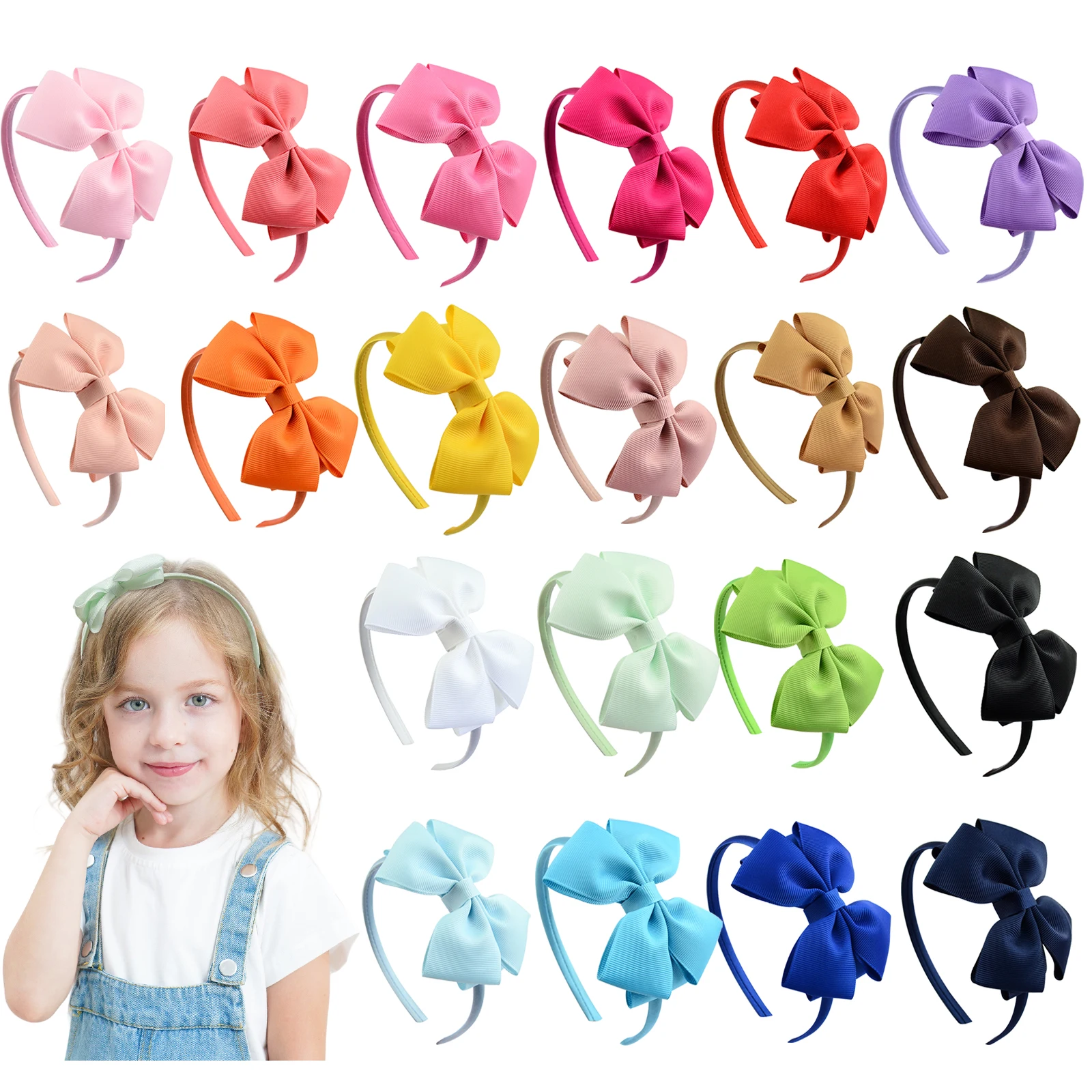 

Ободок для волос диагональю 3,7 дюйма для девочек, однотонный ободок для волос ручной работы, корсажная лента, аксессуары для волос, подарки