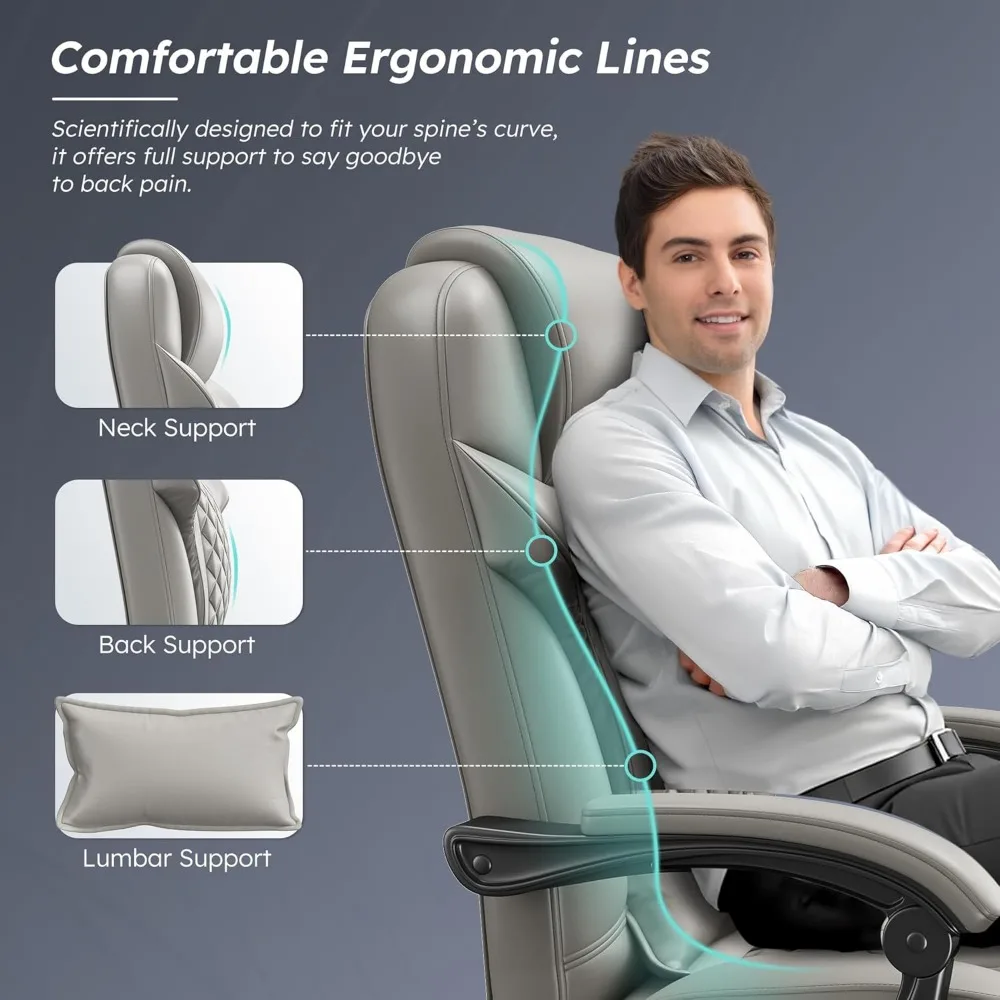 كرسي مكتب مع مسند للقدمين، منجد مريح 145 ° كرسي مكتب كمبيوتر مستلق مع وسادة قطنية، ارتفاع ومسند للذراعين #4