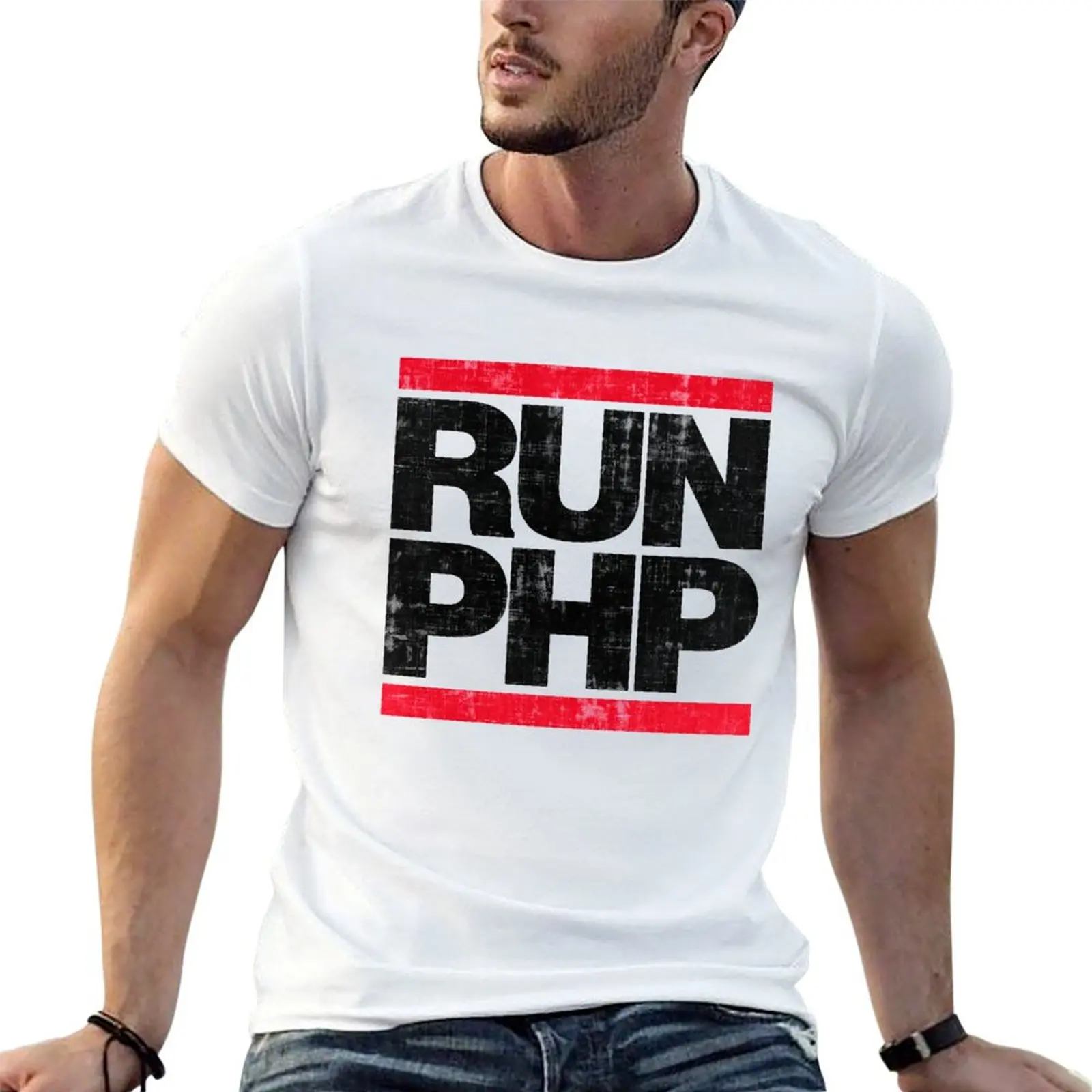 Camiseta RUN PHP, camisetas gráficas para hombre, camiseta de algodón, camiseta 100% de anime