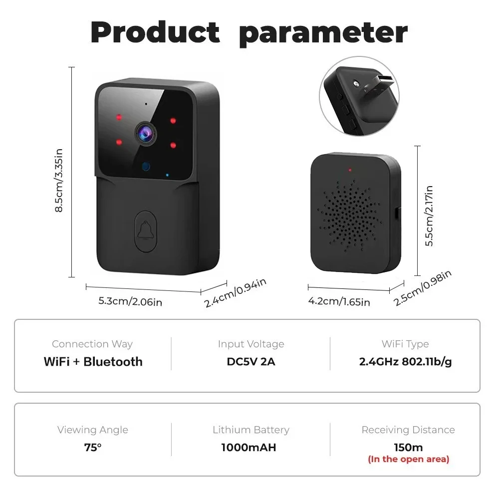 Imagem -06 - Câmera de Campainha hd sem Fio Visão Noturna Segurança Doméstica Inteligente Interfone Bidirecional Mudança de Voz Wi-fi