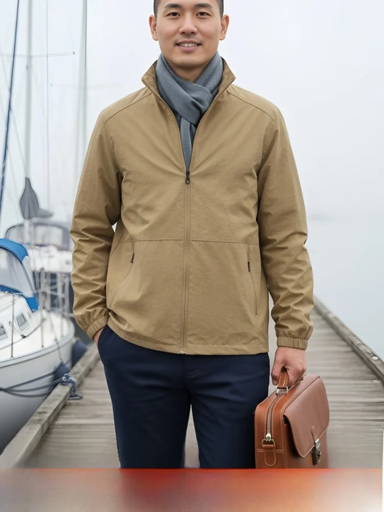 

Легкая уличная мужская куртка с воротником-стойкой, ветрозащитная, дышащая, модная, повседневная спортивная одежда, подходит для нейлонового волокна