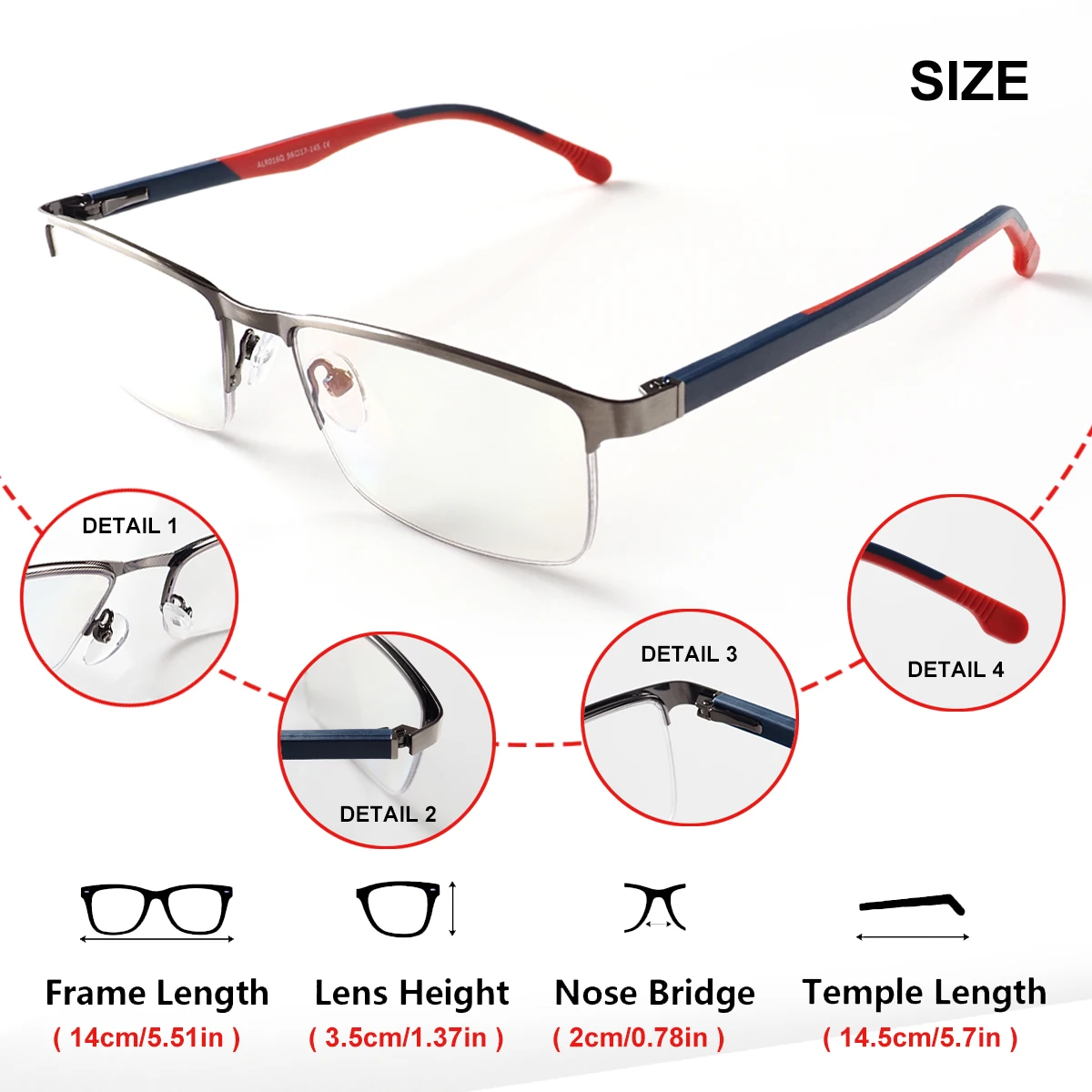 Progressive Multifokal-Lesebrille, photochrom, Blaulichtfilter, Metallscharnier, Tr Zweifarbig, Unisex – Detail 1
