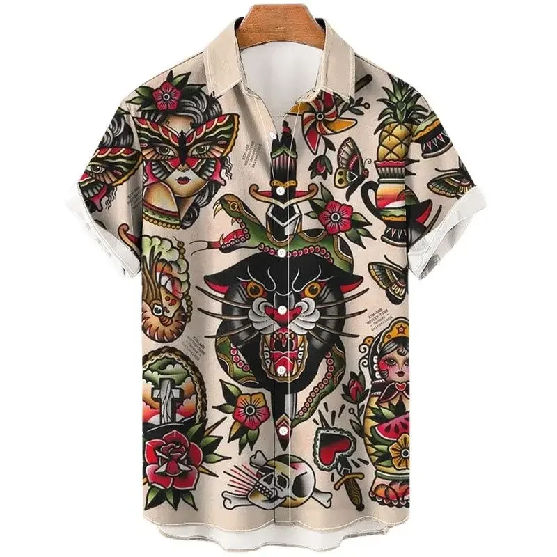 

2024 Animal Element Printed Men's Shirt 3D Printed Tiger Pattern T-shirt Street Fashion Trend Short Sleeve Men's Single Chest Sh