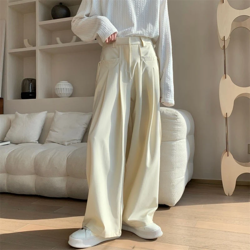 Japanese Style Men's Loose Straight Leg Pants Autumn Spring INS Trendy Long Trousers Simple Elegant Drapey Casual Cargo Trousers