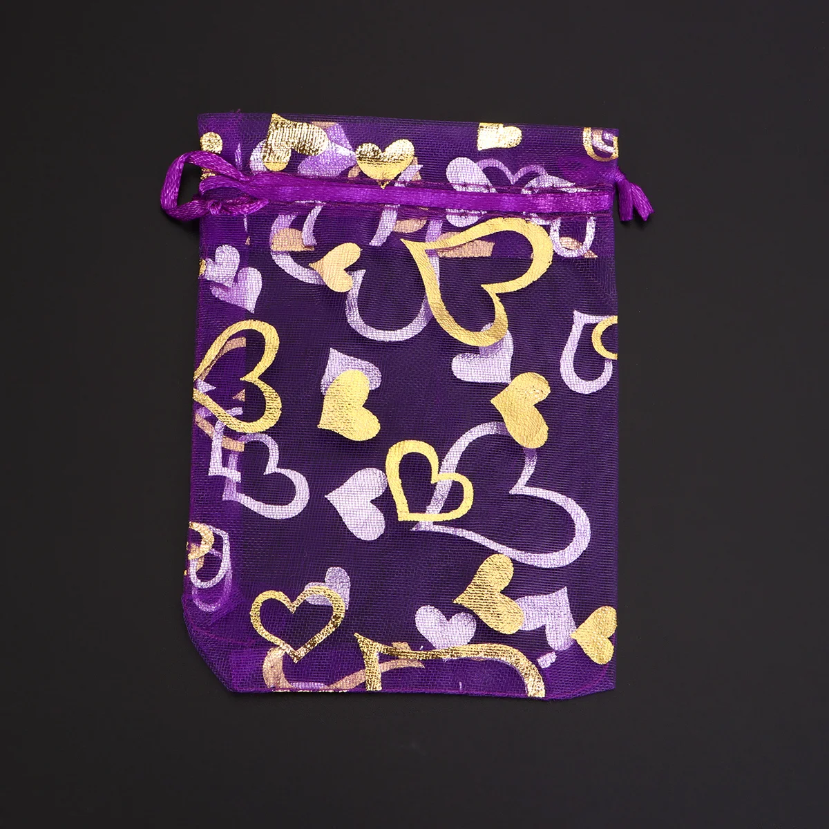 

100Pcs Heart Pattern Drawstring Storage Pouches Durable Mesh Bags Candy Gift Bags Party Favor Pouch for Purple