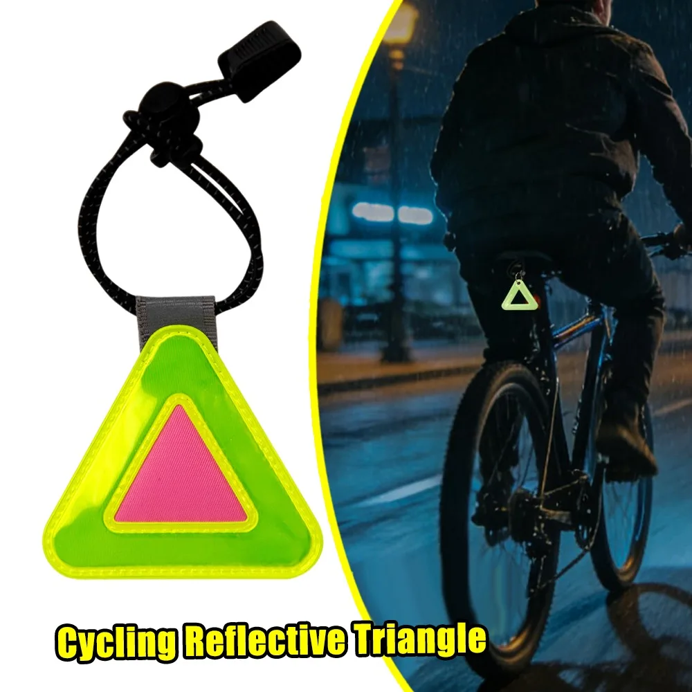 Bike Reflective Triangle Sign Fluorescent Yellow Bicycle Safety Reflector High Visibility For Cycling Running Backpack Night