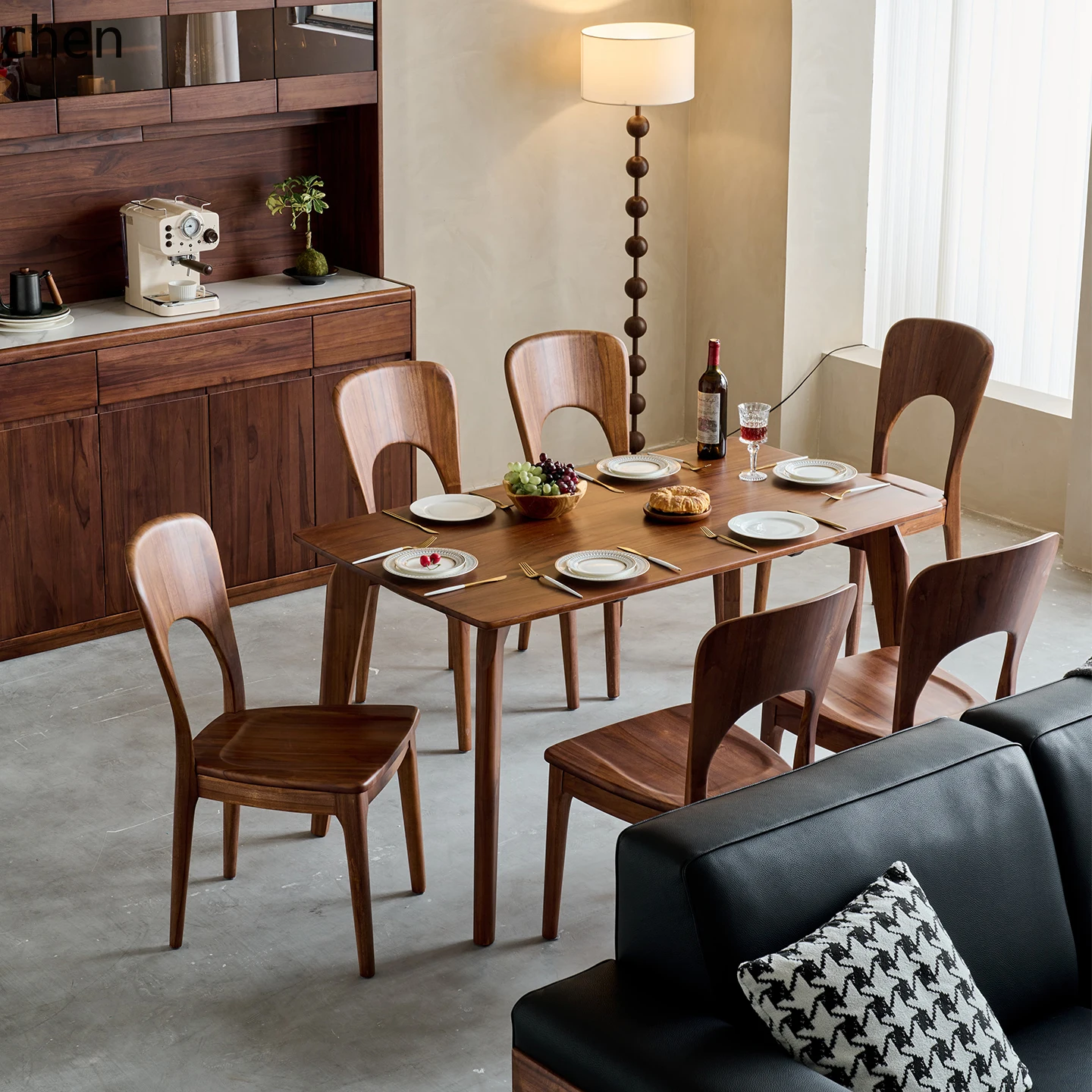 LXC all solid wood dining table and chairs  restaurant one table and six chairs rectangular dining table household