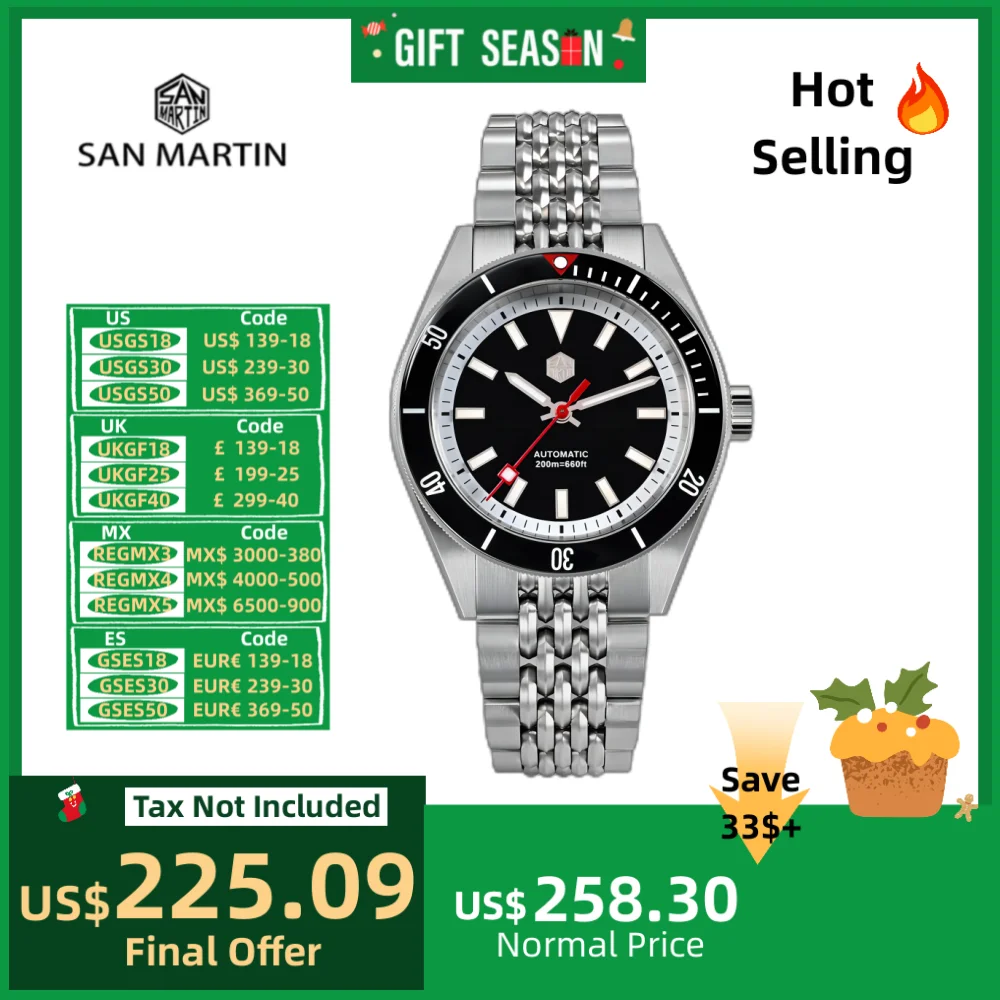 San Martin Watch Automatic NH35 39.5mm Quality Diver Men Wrist Clock Waterproof 20Bar Luxury Relogios Masculino Reloj SN0115