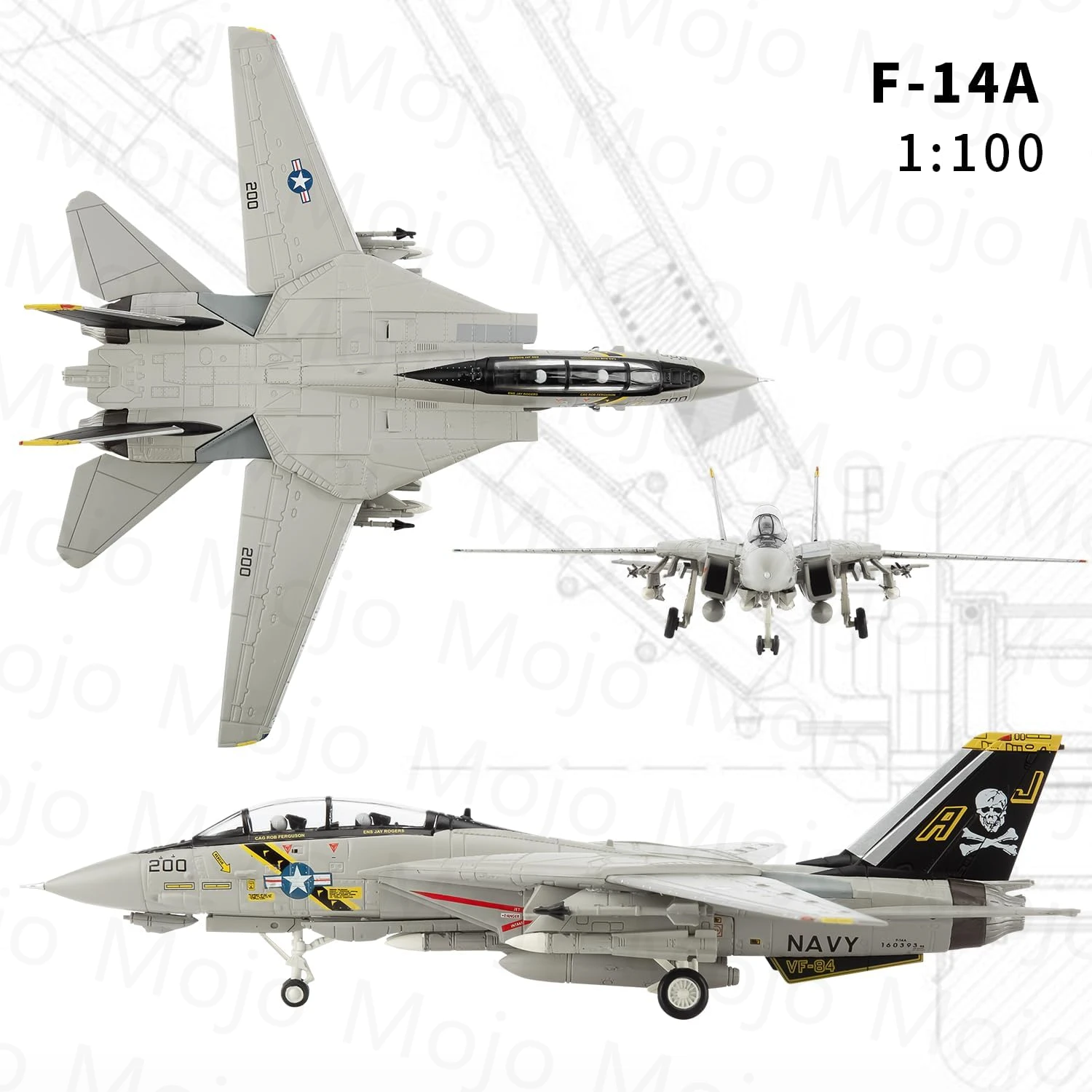 1/100 مقياس WLTK دييكاست USAF F-14A F14A Tomcat الطائرات القتالية VF-84 القراصنة العلم F14 سبيكة لعبة مجسمة جمع هدية