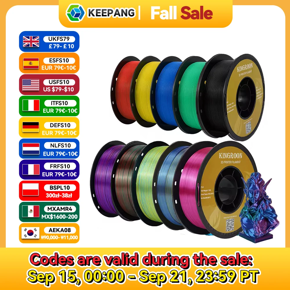 

KINGROON PLA/Silk PLA Filament 10 кг Нить для 3D-принтера 1 кг/1 рулон 1,75 мм Pla Filamento 100% без пузырьков Материалы для 3D-печати