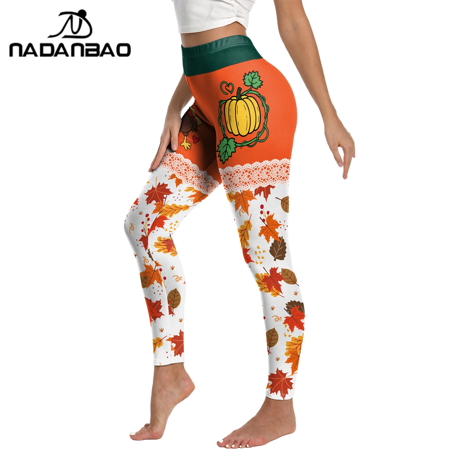 Nadanbao Vrouwen Thanksgiving Party Leggings Sexy Slanke Panty Pompoen Turkije Gestreepte Broek Gym Fitness Workout Broek Y2K Doek