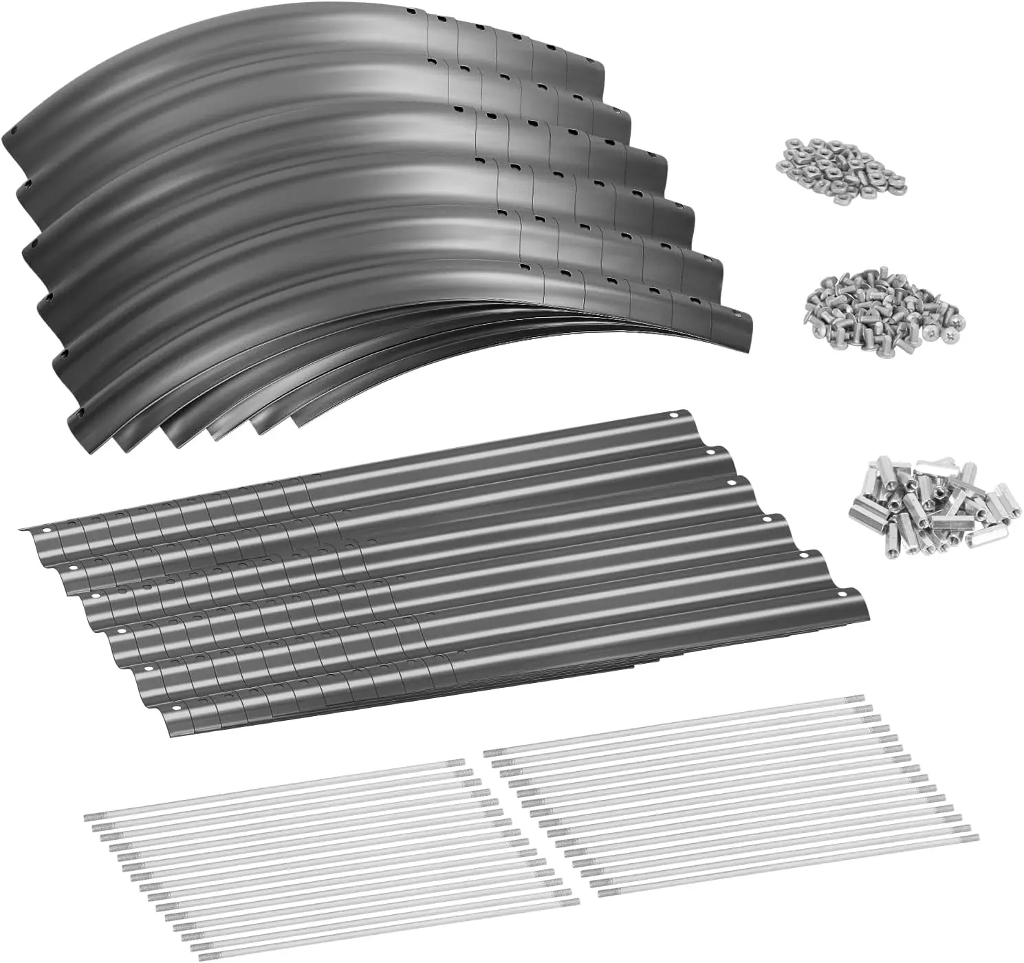 طقم سرير حديقة مرتفع مجلفن 8 × 2 × 1.5 قدم صناديق حديقة مرفوعة في الهواء الطلق سرير حديقة معدني بيضاوي مرتفع للخضروات رمادي حديث #3
