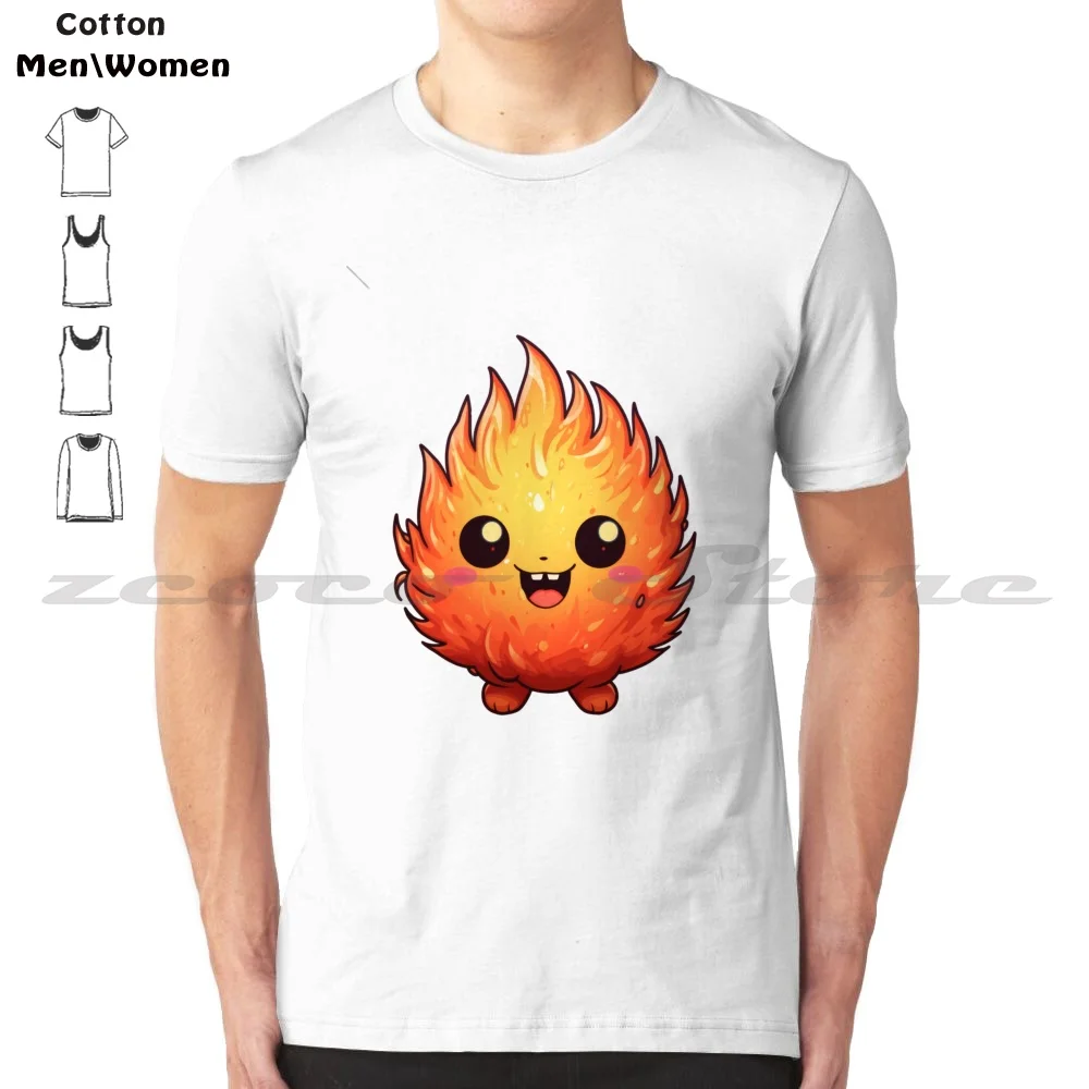 Calcifer T-Shirt 100% Cotton Comfortable High-Quality Ai Artwork Midjourney Ai Generated Magnet Cool Cute Aesthetic Vintage