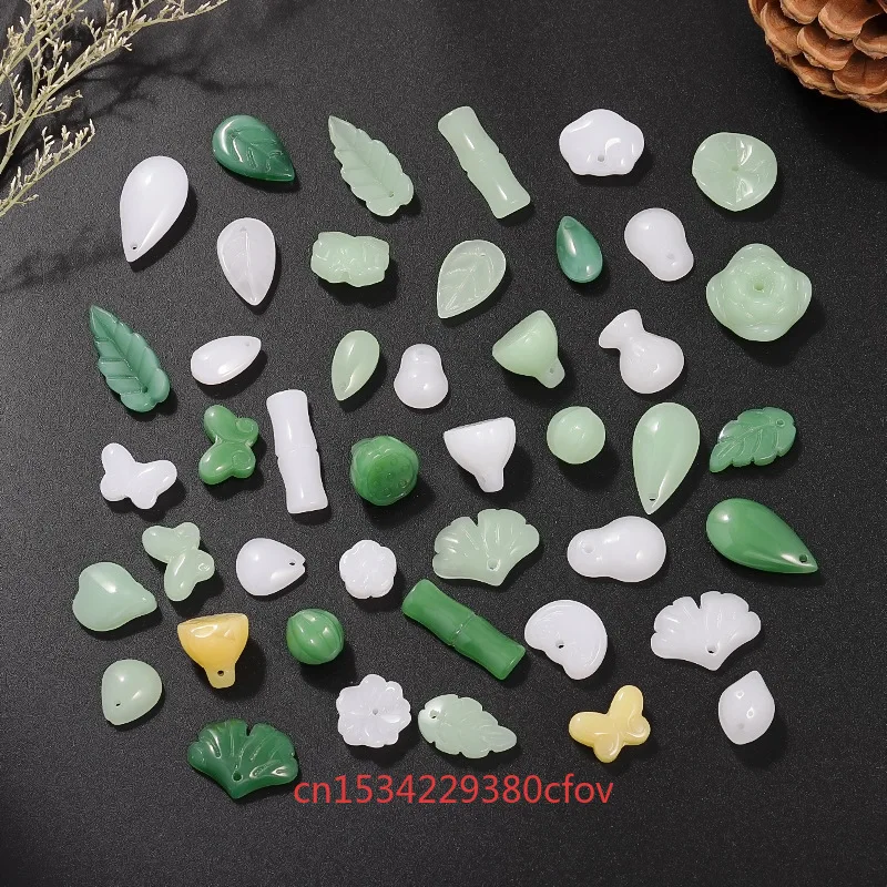 10pc Glass Jade Light Green Tree Leaf Pendant White Jade Yellow Jade Droplet Butterfly DIY Bracelet Pendant Accessories