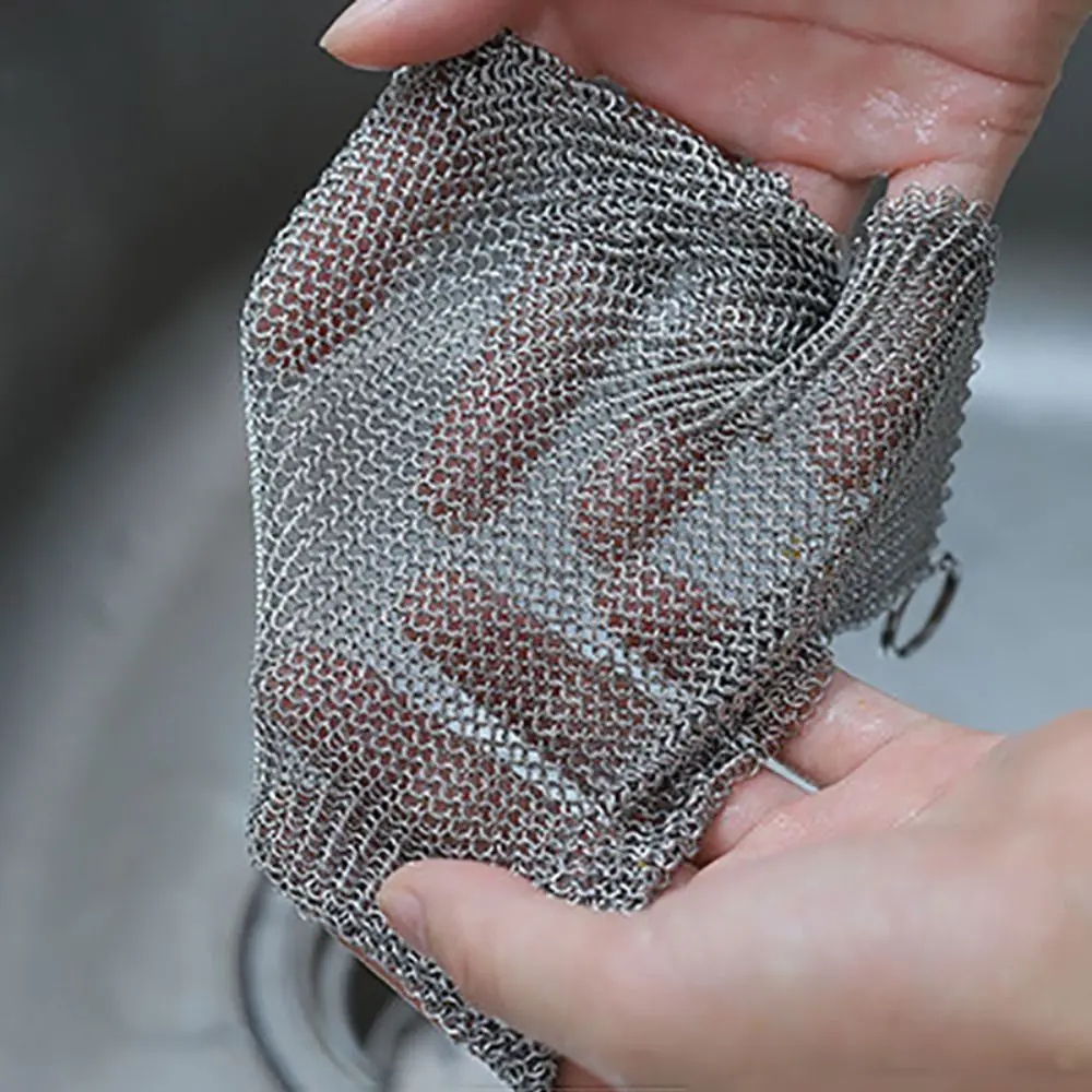 

Square Stainless Steel Dishcloth Corrosion Resistant No Residue Pan Rust Remover Hangable Rust-free Steel Wool Glass