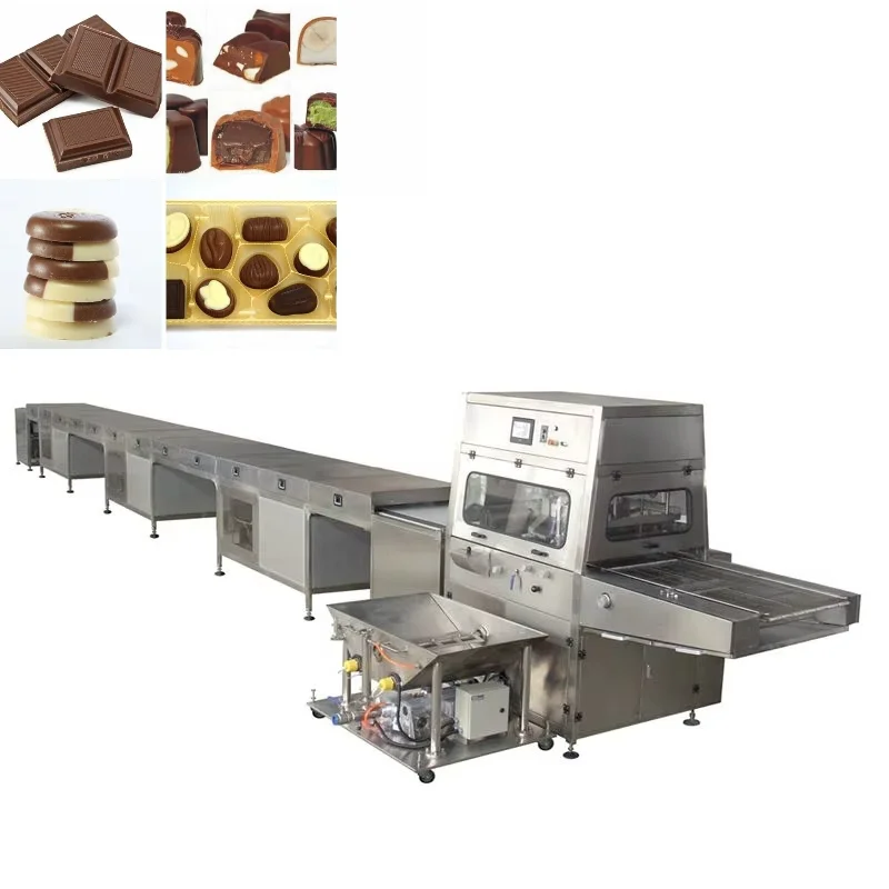 Customized Model 1000 Automatic Biscuit Chocolate Enrobing Line With Cooling Tunnel, Commercial Chocolate Coater Machine