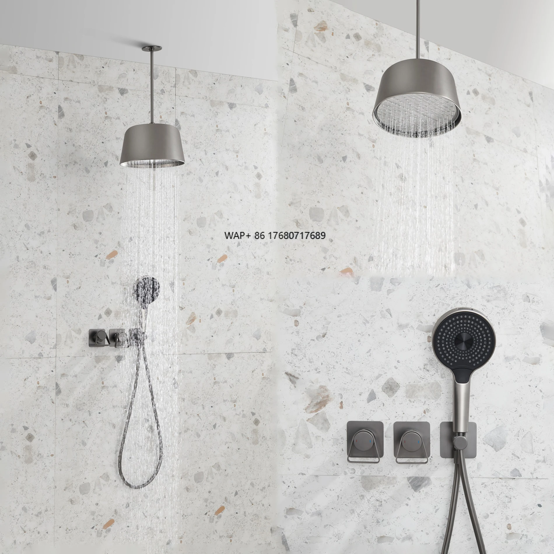 

Gray Concealed Embedded Shower Set Rainfall Shower Head System Wall Mounted Shower Faucet Set Bathroom