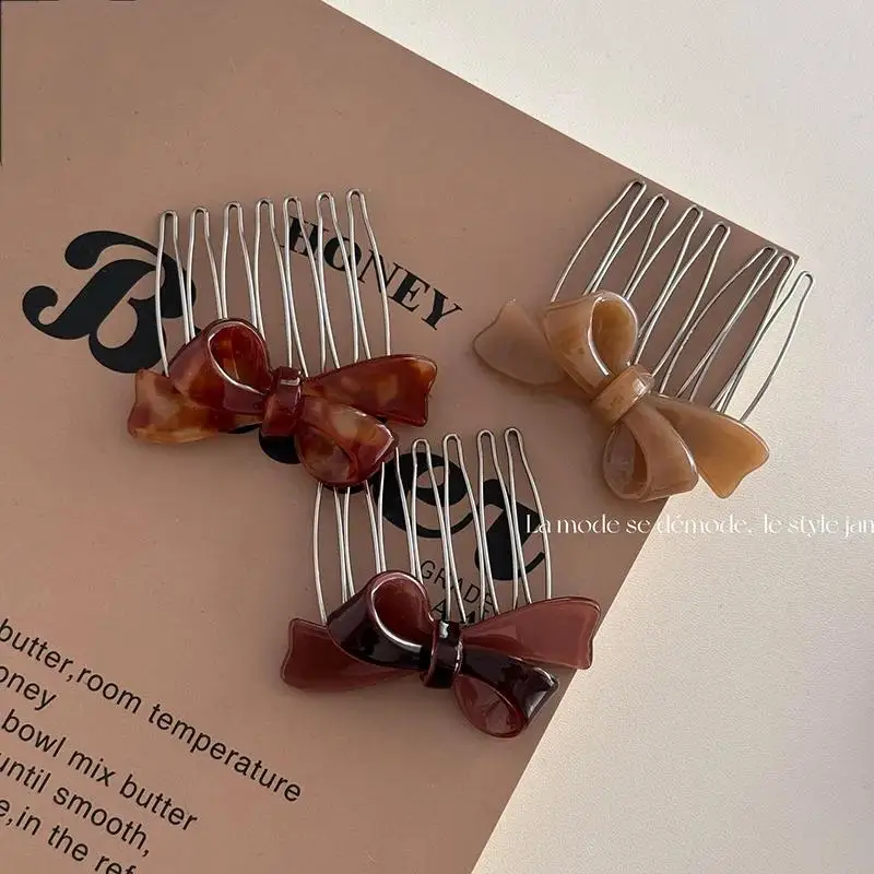 3pcs Acetate Bow Insert Combs Clip Women Hair Styling Hairpins Women Bangs Broken Hair Comb Clip Girls Gifts Headwear