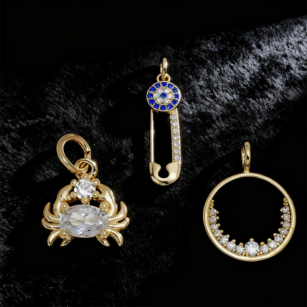 

3Pcs Pendants Brass Zircon Circle Crab Eye Safety Pin Charms for DIY Jewelry Necklace Bracelet Making Accessories for Women Men