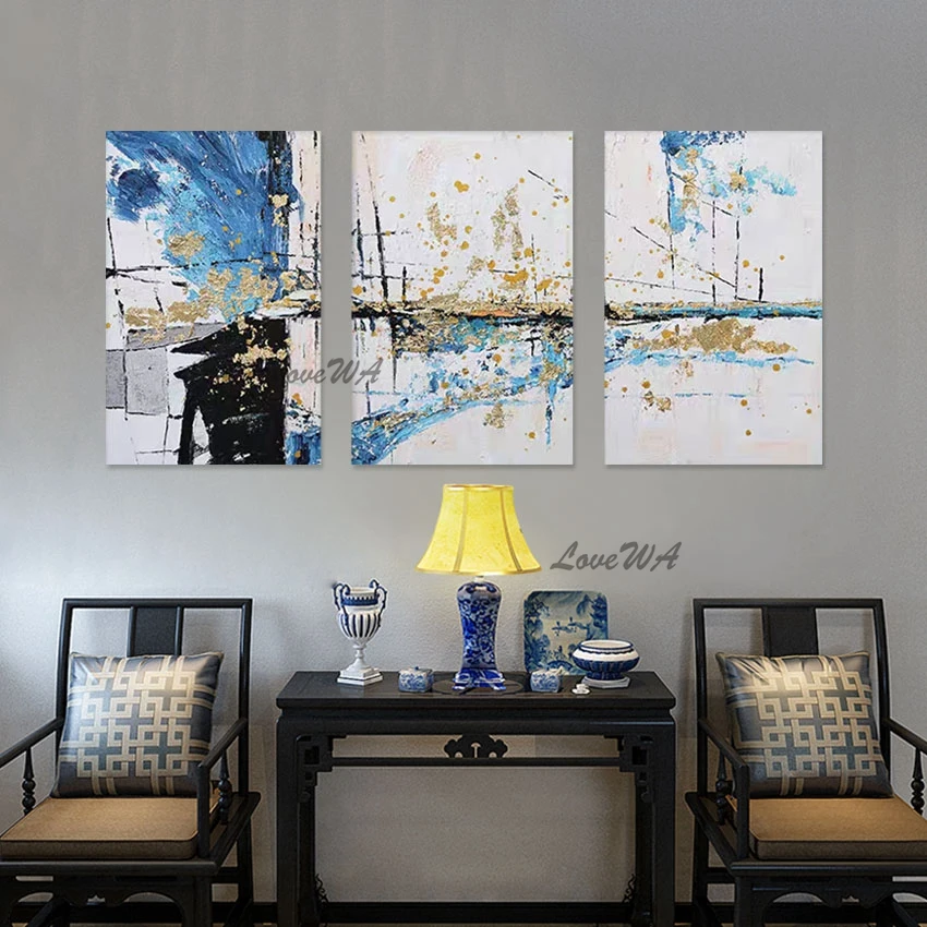 

Gold Foil Art Wall Abstract Oil Paintings 3PCS Modern Design Picture Canvas Roll Bedroom Decoration Artwork Frameless Showpiece