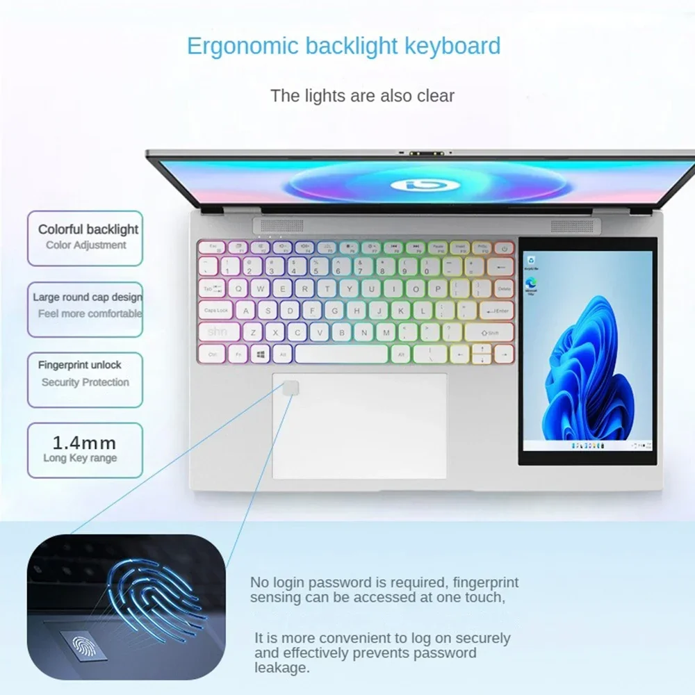2023หน้าจอคู่แล็ปท็อป Windows 11โน๊ตบุ๊คคอมพิวเตอร์สำนักงานคอมพิวเตอร์พีซี15.6 "+ 7" สัมผัส Intel N5105 RAM 16GB + 1TB M.2 5G WIFI