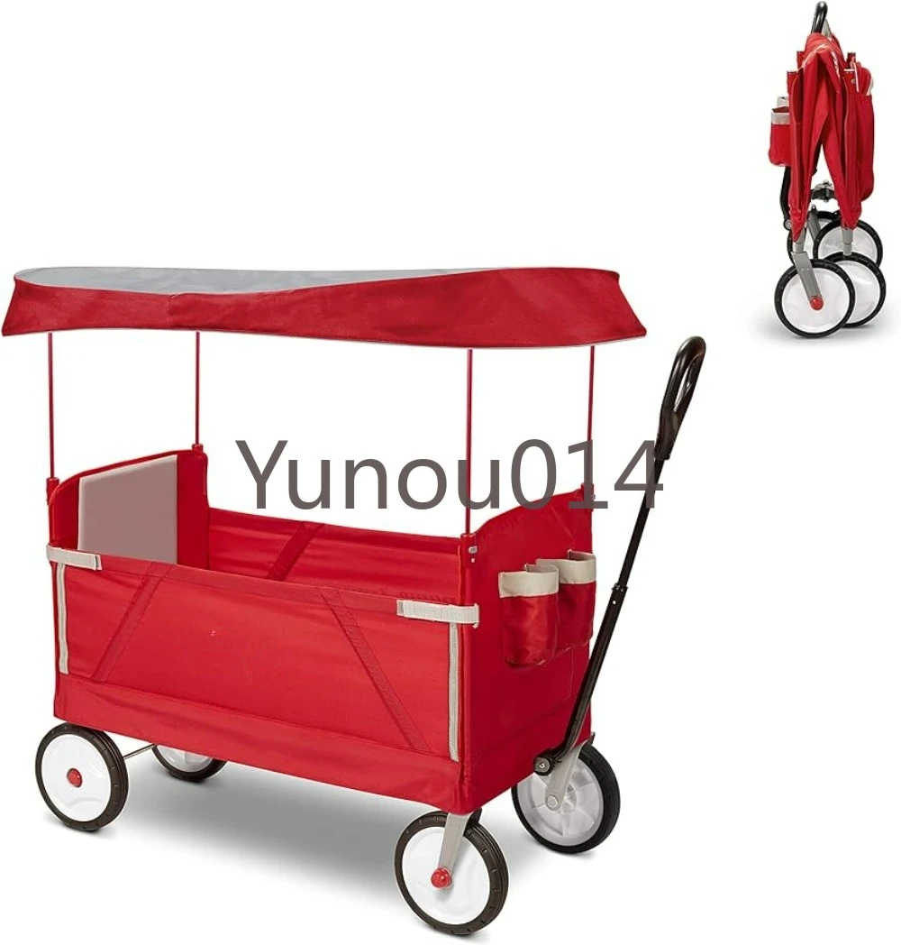 3-In-1 EZ Folding, Outdoor Collapsible Wagon for Kids & Cargo, Red Folding Wagon