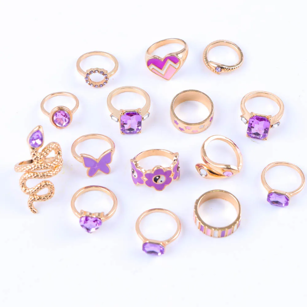 10Pcs/Lot Fashion Bohemia Vintage Zircon Women Ring Trendy Hollow Geometric Butterfly Animal Jewelry Wedding Gift Mixed Style