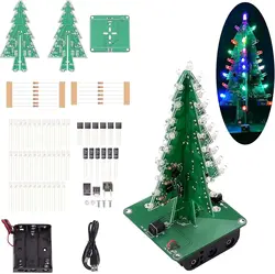 3D Xmas Christmas Tree Led DIY Kits, 7 Color Flash RGB LED Circuit Electronic Assemble Funny Kits, STEM Project PCB Board