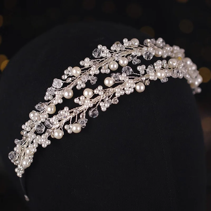 Bridal Pearl Headband Princess Crown Hair Accessory for Wedding Party Hairband Elegant Women Girls Hair Jewelry