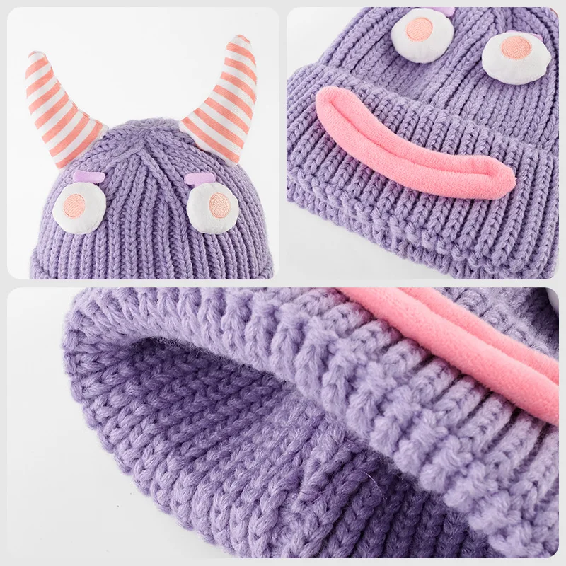 Funny Cow Horn Hat for Kids Children 5-12 years Cute Boys Girls Warm Winter Beanie Unisex Knitted Autumn Hat