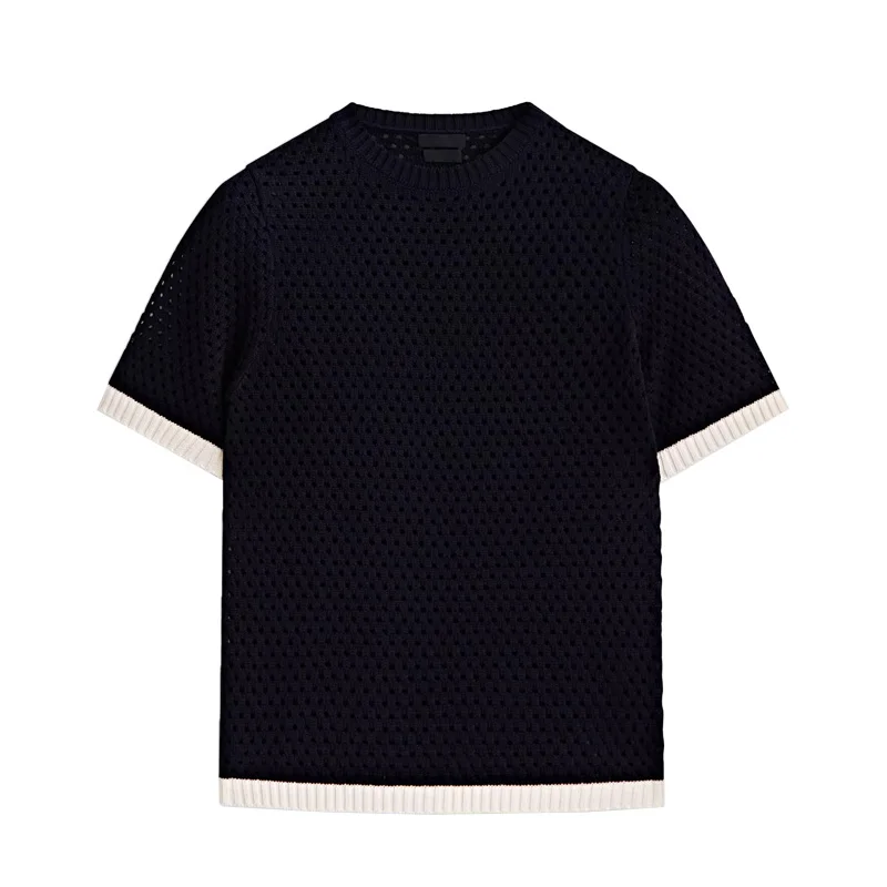 

Comfortable Knitted ort Sve round Ne Hollow out Splicing Sle Women's T-irt Casual Sle Summer Faion MD New Arrival