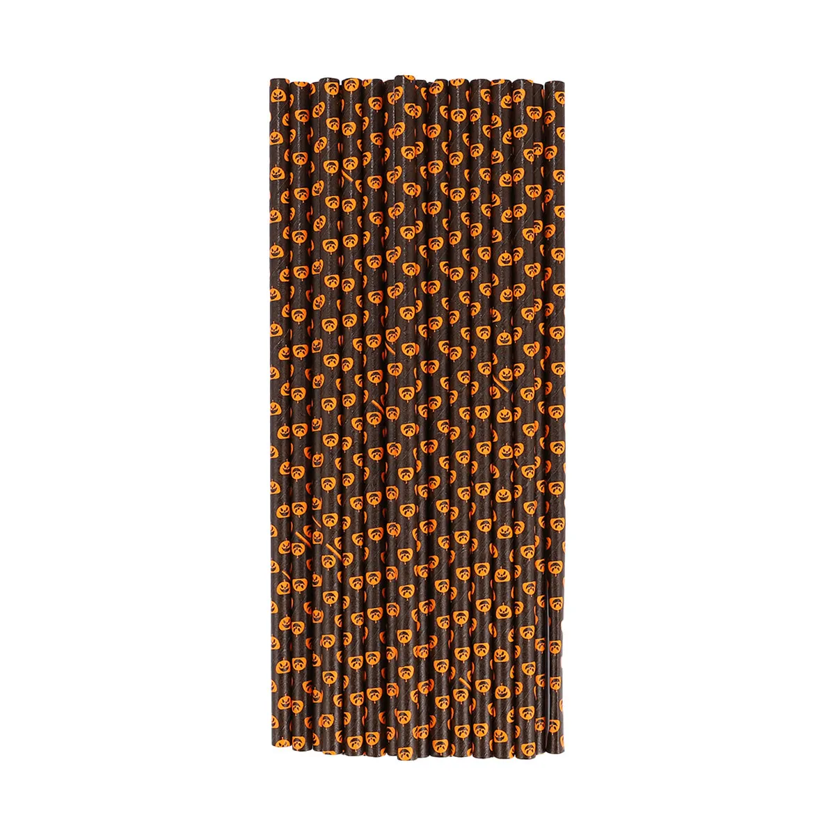 125Pcs Halloween Straws for Party Degradable Paper Drinking Straws Pumpkin Theme Festive Decorative Thick Safe for Milk Bottles