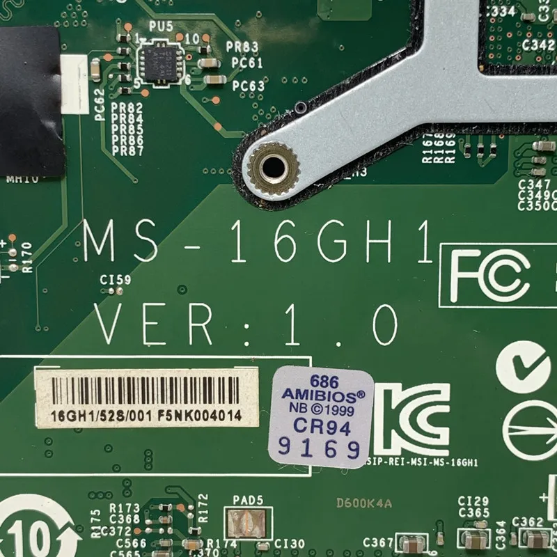 

For MSI GE60 GP60 MS-16GH1 Laptop Motherboard MS-16GH1 VER.1.0 With SR1Q0 I5-4210H CPU Mainboard N16P-GT-A2 100% Working Well