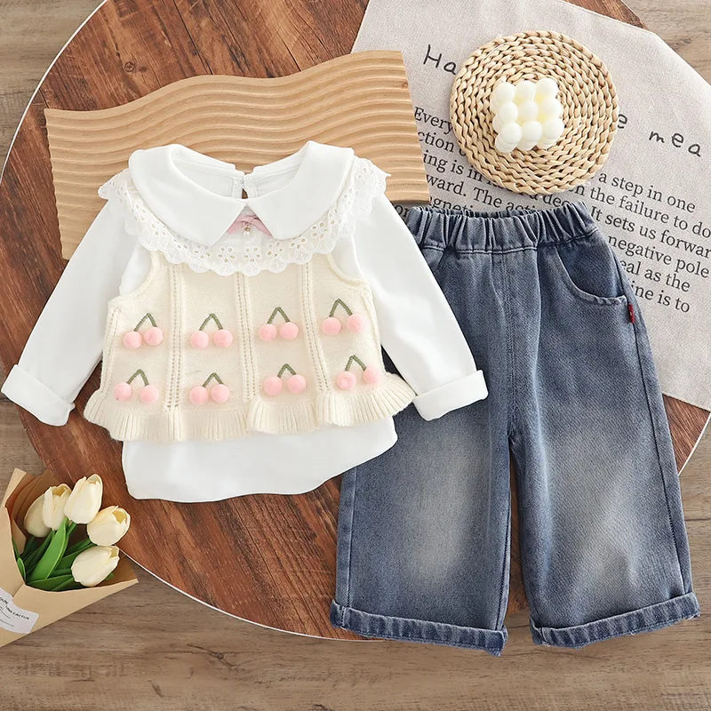 New Spring Autumn Fashion Baby Girls Clothes Set Children Vest Long Sleeved T-Shirt Pants 3Pcs/Sets Kids Clothing Infant Costume