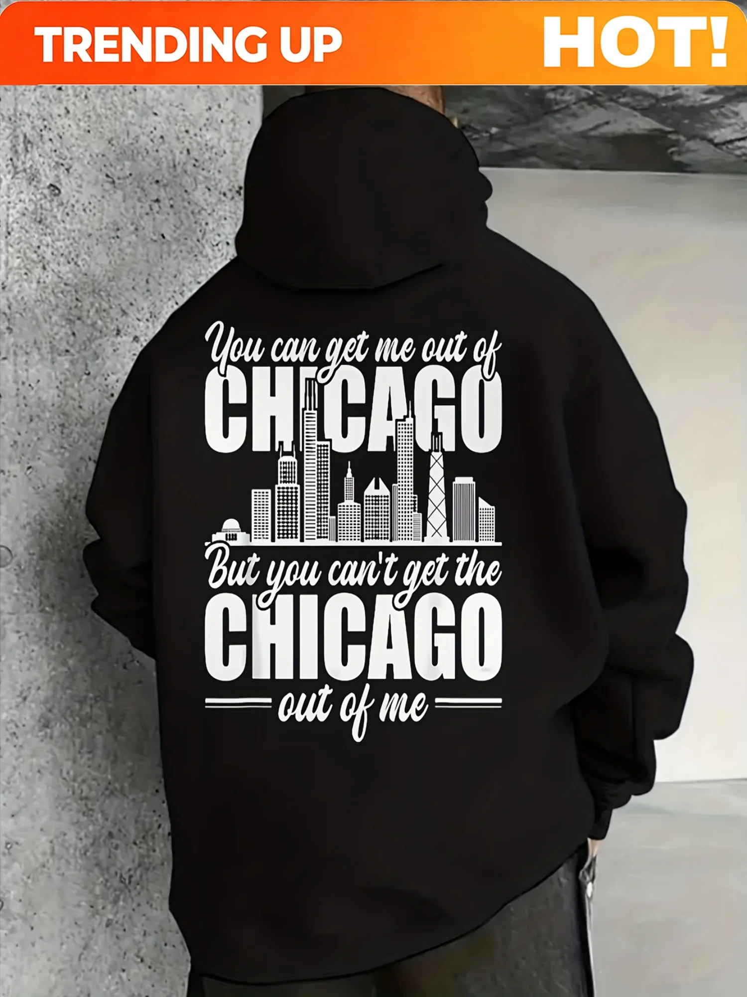 Customization Chicago Born & Raised Graphic Hoodie - Unisex Pullover Sweatshirt With Skyline, Bold Chicago Text - Soft Blend Hoo
