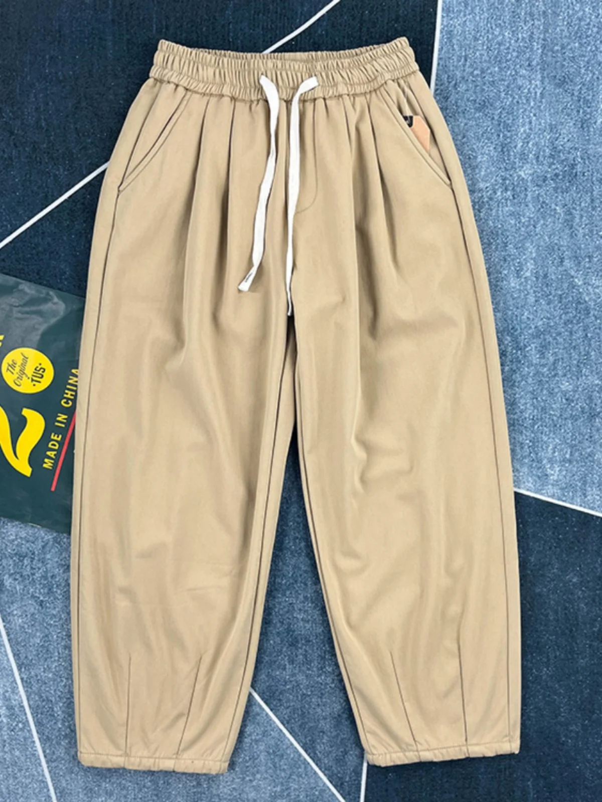 

Thickened Fleece Pure Cotton Men's Casual Pants Autumn Winter Loose Straight Wide Leg Warm Trendy American Retro Japanese Style