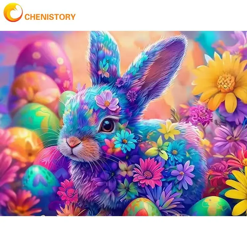 

CHENISTORY 5d Diamond Painting Abstract Flower Rabbit Full Square/Round Drill Diamond Embroidery Mosaic Needlework Craft Kit Hom