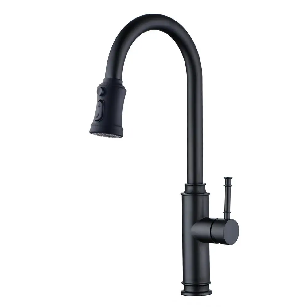 Single Lever High Arc Kitchen Faucet Stainless Steel Pull Out Sprayer Matte Black Easy Installation ICC-ES PMG Certified