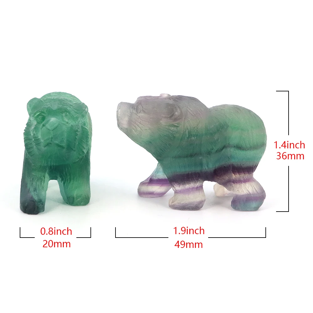 Natural Crystal Bear Figurine Reiki Healing Crystal Rainbow Fluorite Animals Statue Crafts Home Decoration Christmas Present