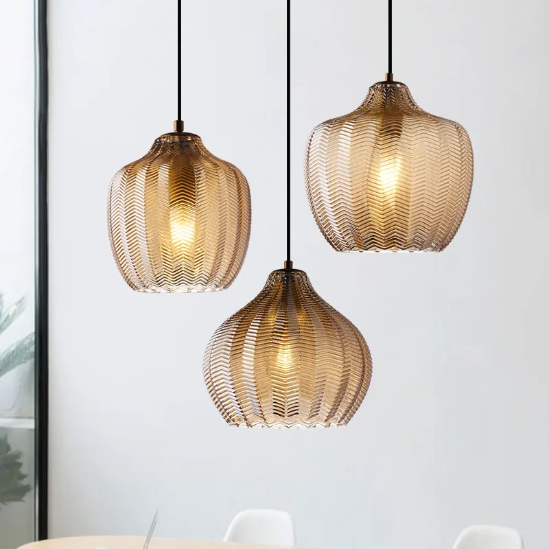 

Cognac Gray Glass Pendant Lights E27 Bulb For Dining Room Kitchen Bedside Lamp Cord Adjustable