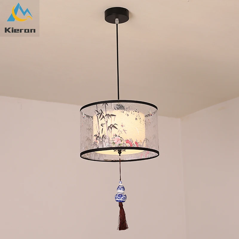 Modern Minimalist Fabric Art LED Chandelier Living Room Bedroom Bedside Pendant Light Room Decoration Chinese Style Pendant Lamp