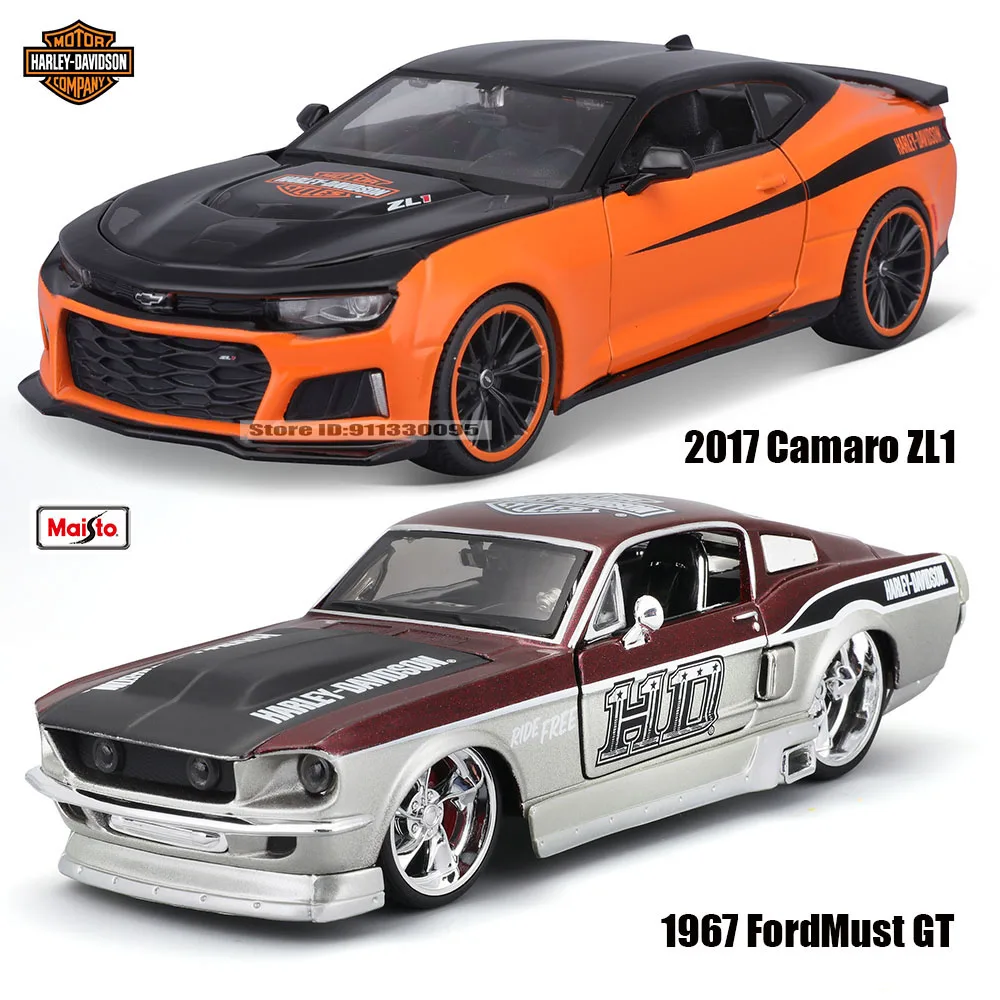 Maisto 1:24 Harley joint venture 2017 Chevrolet Camaro ZL11967 Ford Mustang GT Alloy car model decoration collection toys gifts