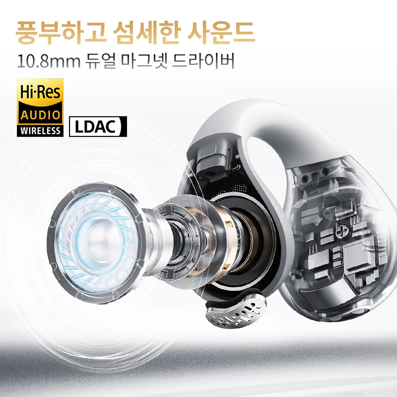 QCY Crossky C30S 오픈 이어 무선 이어폰 LDAC 이어 클립 이어버드가 포함된 고해상도 Bluetooth 6.0 클립 온 OWS 스포츠 헤드폰 40시간