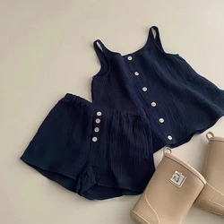 Korean Girl Set Summer Thin Top and Shorts 2024 New Girl Summer Outfit Gentle Temperament Two-piece Set Toddler Girl Clothes