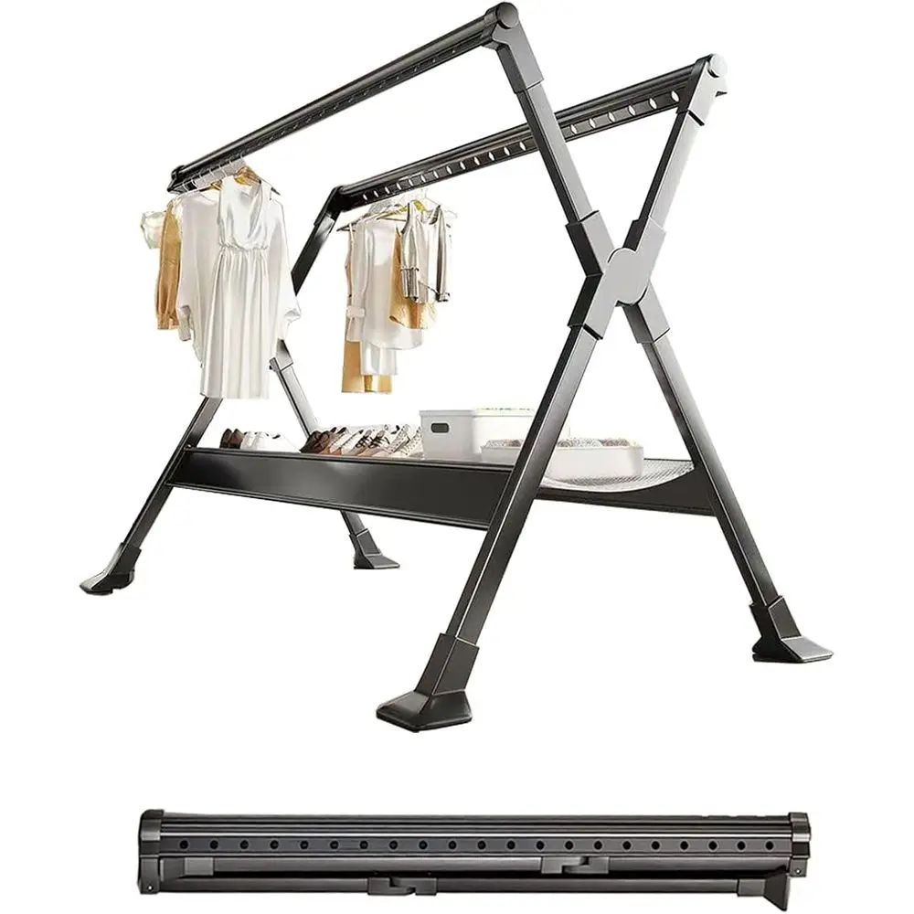 

Adjustable Outdoor/Indoor Premium Laundry Drying Rack with 42 Hooks and Mesh, Portable 150cm Airer