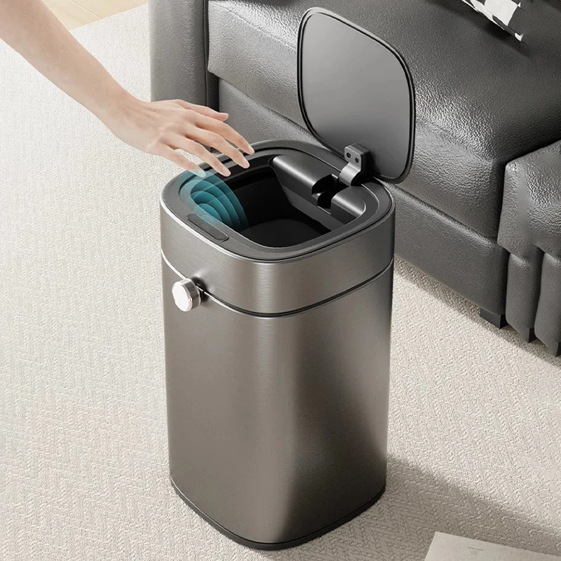 Smart Waste Bins Automatic Sensor Trash Can Large Capacity Bathroom Wastebasket Stainless Steel Living Room Garbage Bin