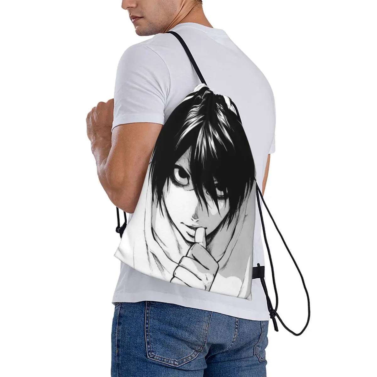 L, Light Yagami Backpacks Casual Drawstring Bundle Pocket Sundries Bag Book Bags for Travel Students